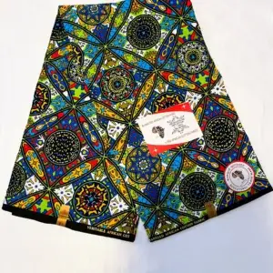Premium Ankara/Kitenge fabric featuring vibrant multicolor geometric and star-like patterns on durable African cotton.